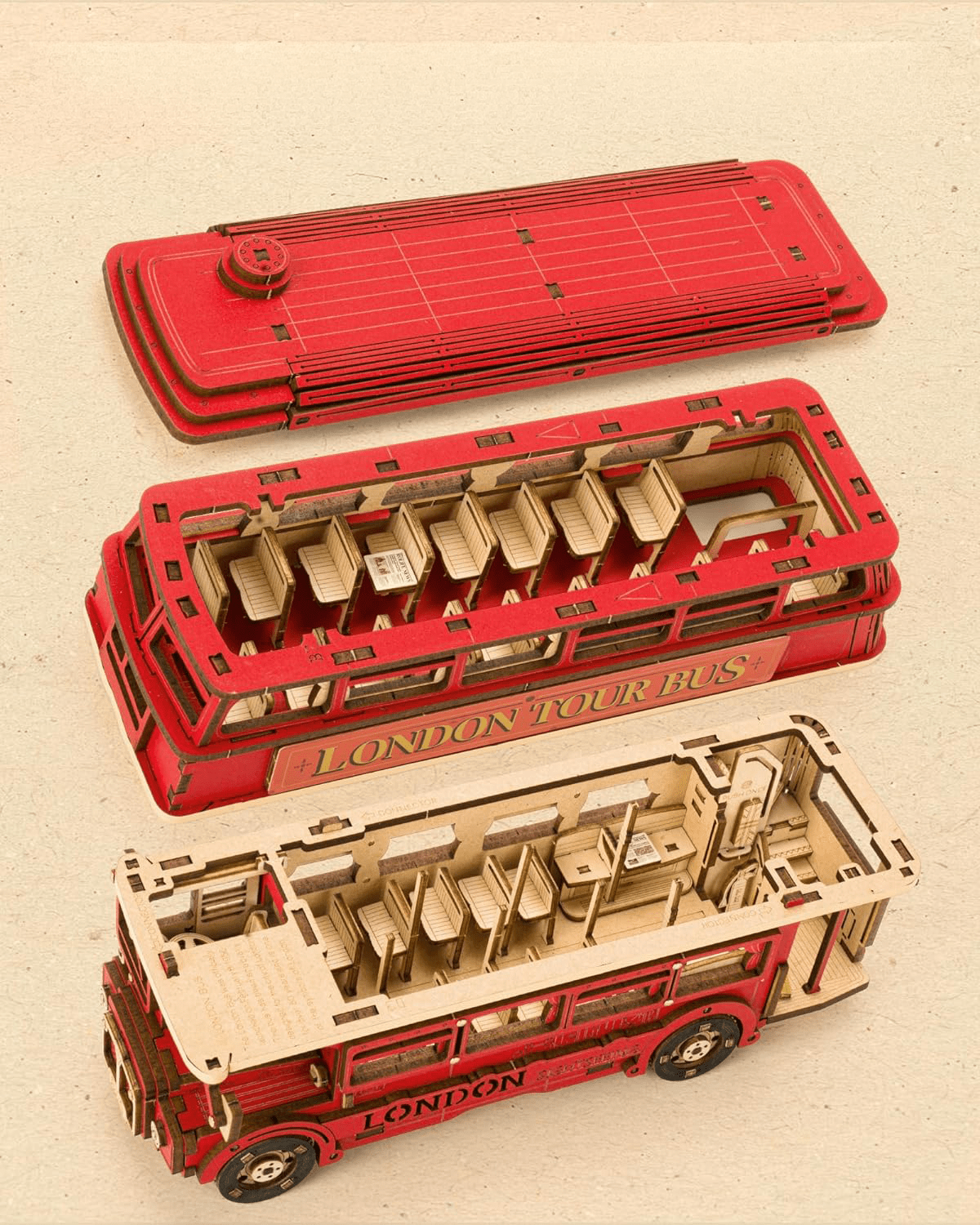 mon puzzle 3d  Puzzle 3D Bois Bus Londonien Rouge