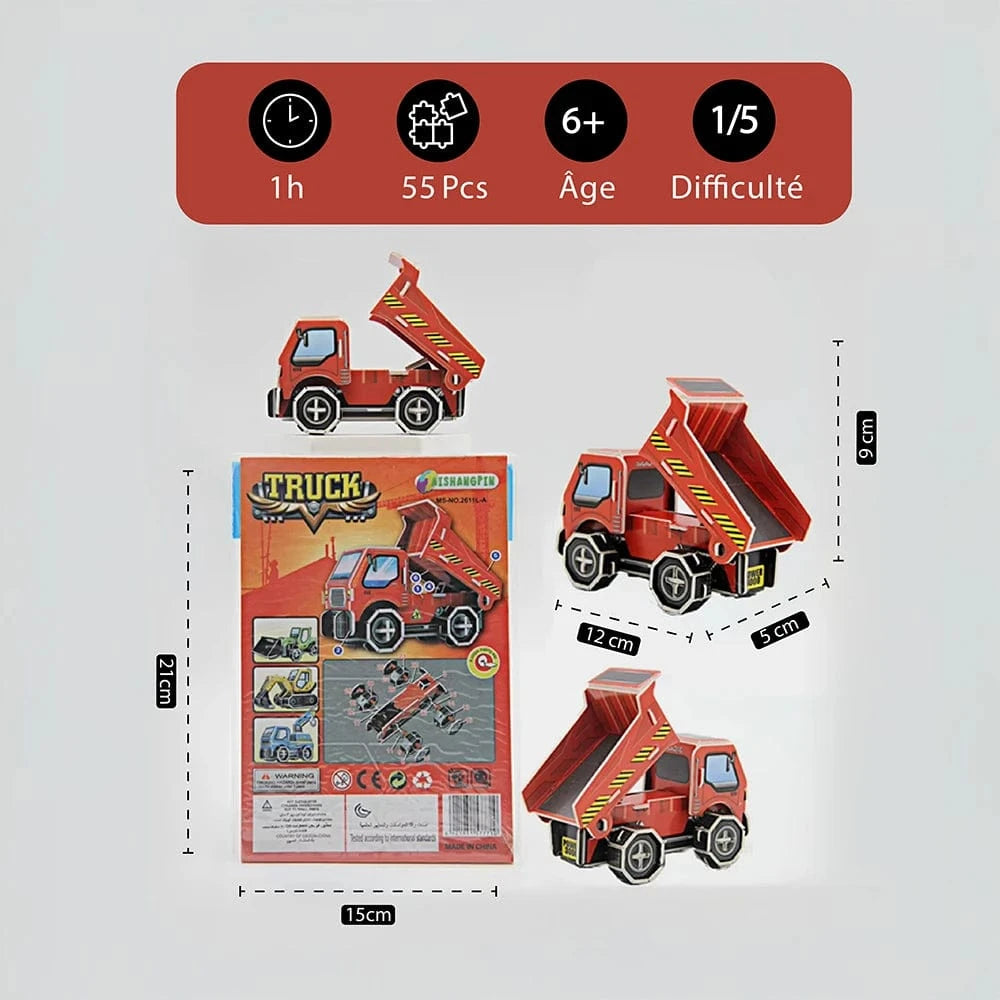 mon puzzle 3d  Puzzle 3D bois Camions de Chantier - Voiture pour enfants