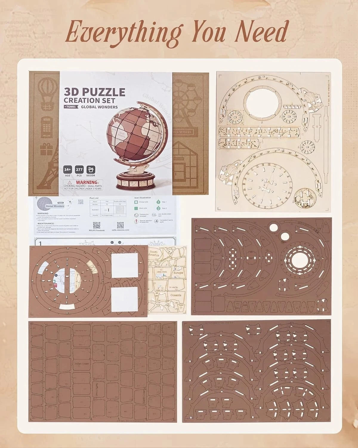 mon puzzle 3d  Puzzle 3D Bois Globe Vintage