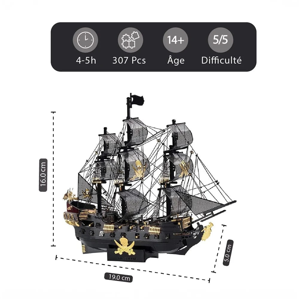 mon puzzle 3d  Puzzle 3D metal Bateau pirate - Maquette noire et or