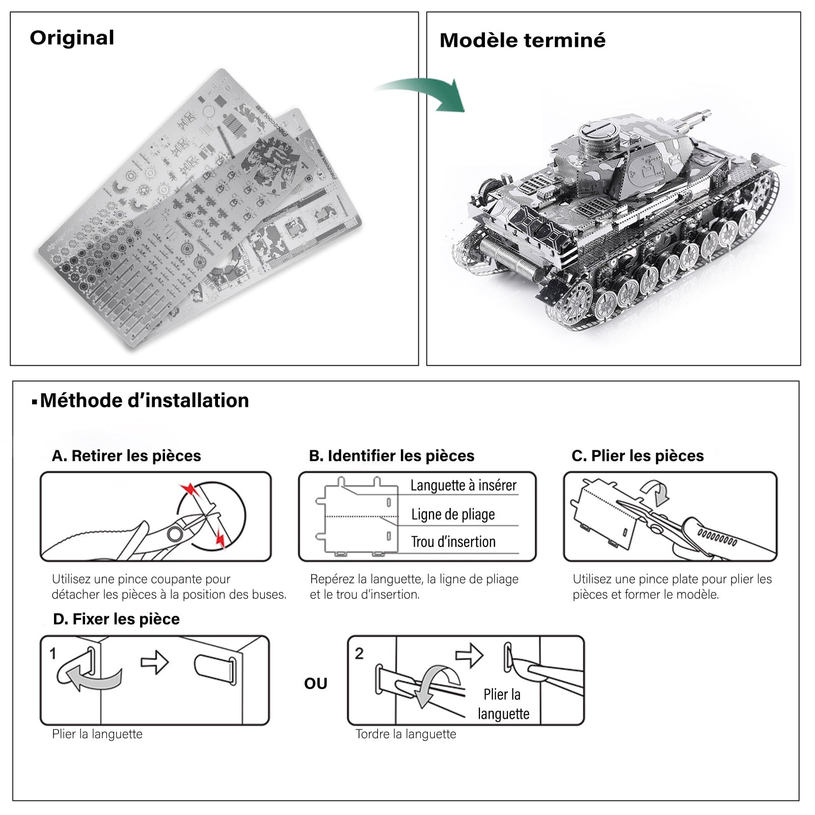 mon puzzle 3d  Puzzle 3D Métal char canon court gris