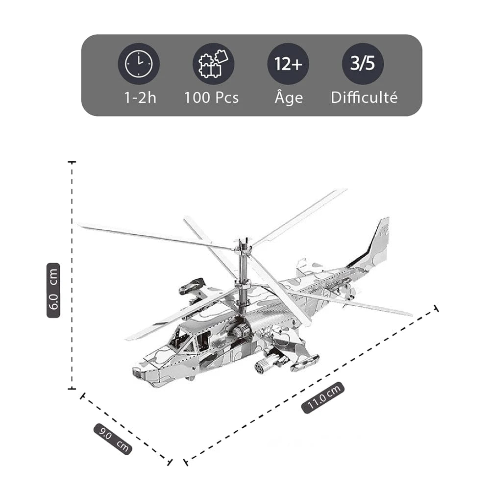mon puzzle 3d  Puzzle 3D Métal – Hélicoptère Apache de Combat